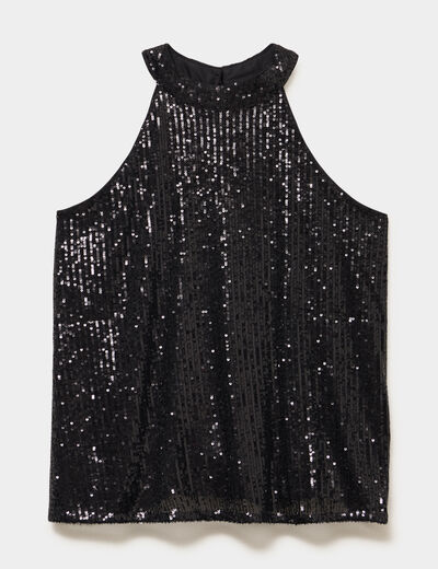 D&eacute;bardeur sequins et encolure am&eacute;ricain noir femme