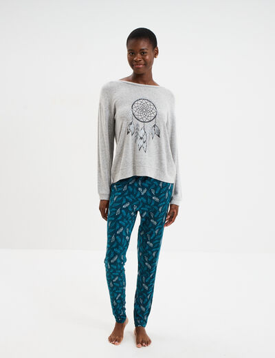 Ensemble pyjama legging et t-shirt gris clair femme