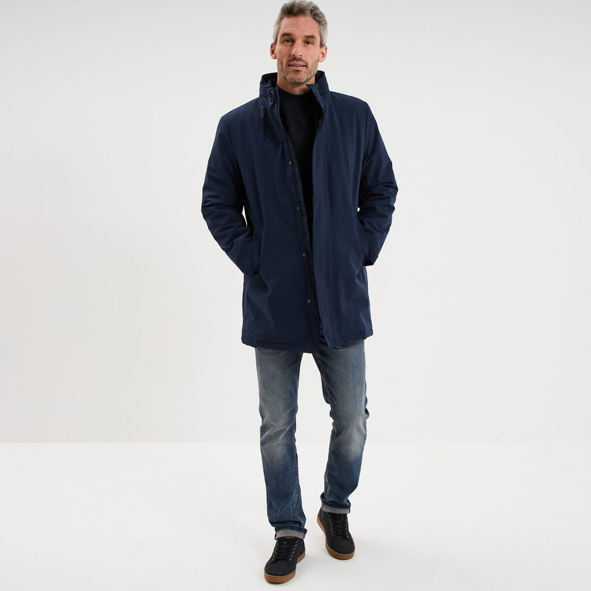 Parka 3-en-1 d&eacute;perlante bleu fonc&eacute; homme