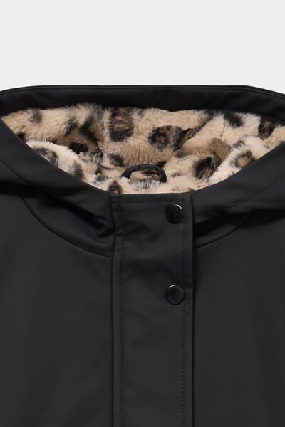 Parka doubl&eacute;e &agrave; capuche imperm&eacute;able noir fille
