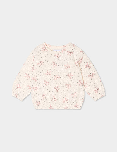Sweat oversize manches longues col rond creme bébé fille