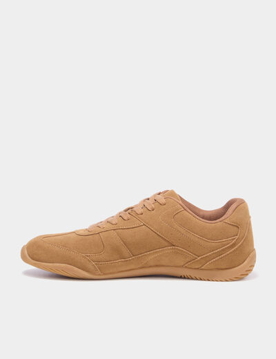 Tennis basses &agrave; lacets effet su&eacute;dine marron homme