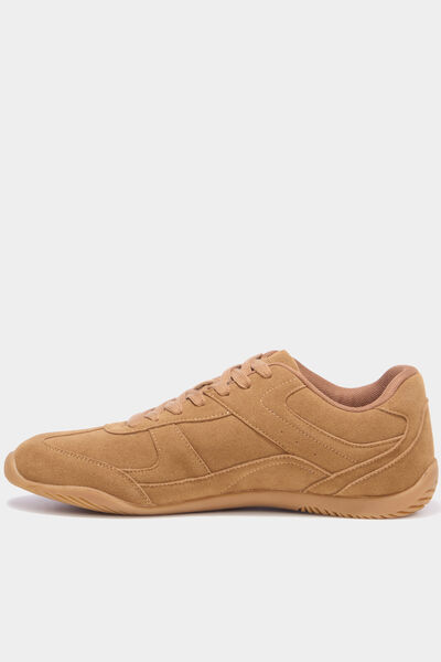 Tennis basses &agrave; lacets effet su&eacute;dine marron homme