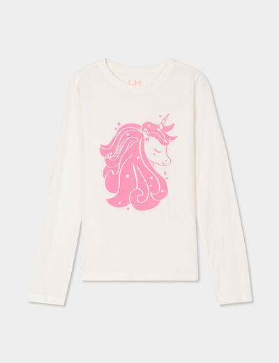 T-shirt manches longues coton ivoire fille