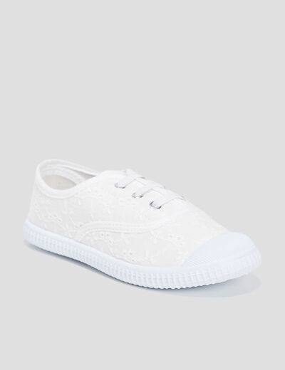 Tennis avec broderie anglaise en toile blanc fille