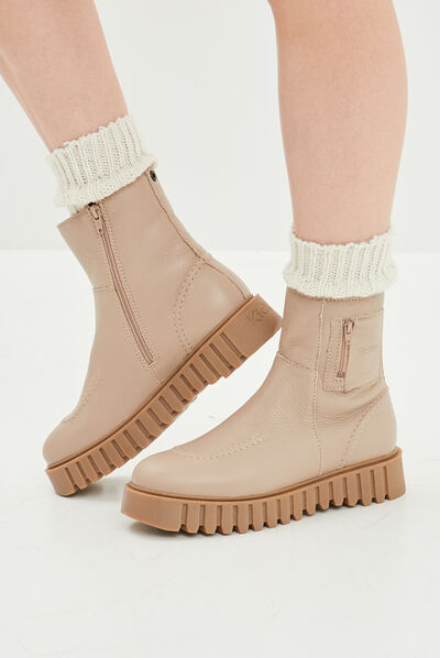 Bottines en cuir Kickers Kickfancy sable femme