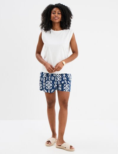 T-shirt avec épaulettes col rond coton blanc femme