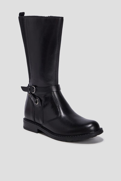 Bottes en cuir noir fille