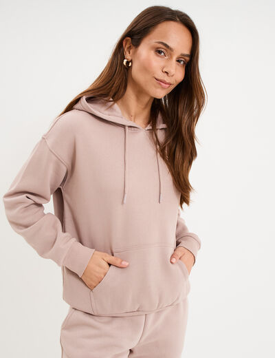 Sweat hoodie molleton &agrave; capuche marron clair femme