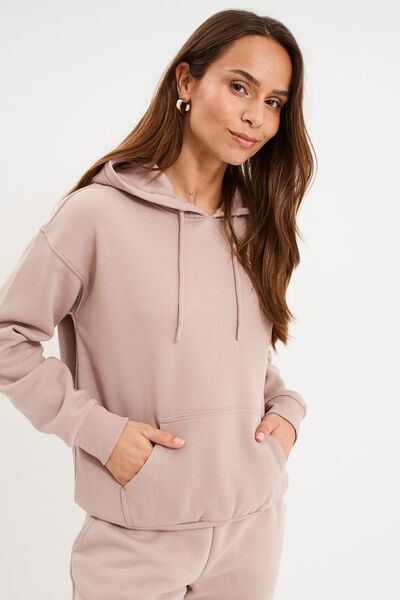 Sweat hoodie molleton &agrave; capuche marron clair femme