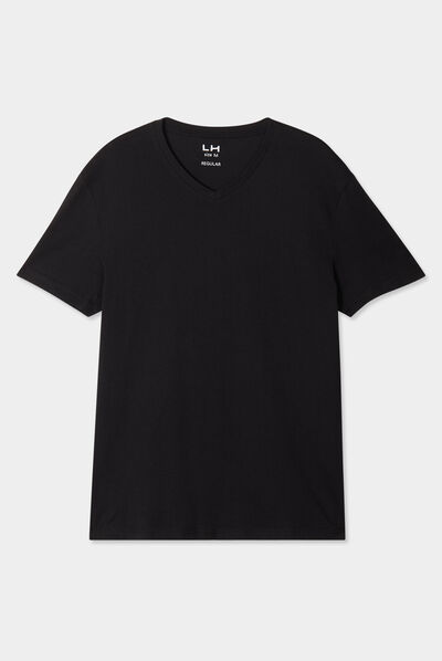 T-shirt manches courtes coton col V noir homme