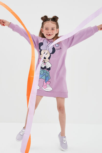 Robe sweat à capuche Minnie parme fille