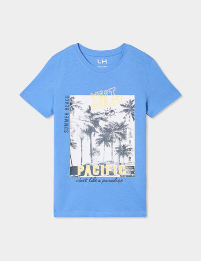 T-shirt col rond manches courtes coton bleu lavande garçon