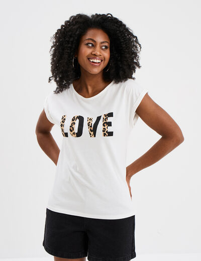 T-shirt col rond manches courtes coton blanc femme