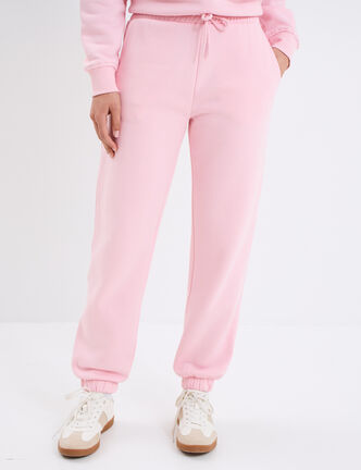Pantalon jogging droit molleton rose clair femme