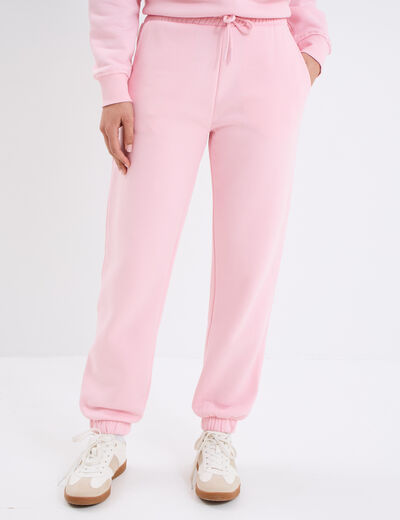 Pantalon jogging droit molleton rose clair femme