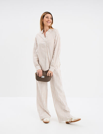 Pantalon large taille élastiquée coton blanc femme