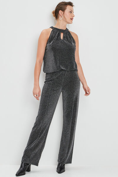 Pantalon de soirée fluide gris argent femme