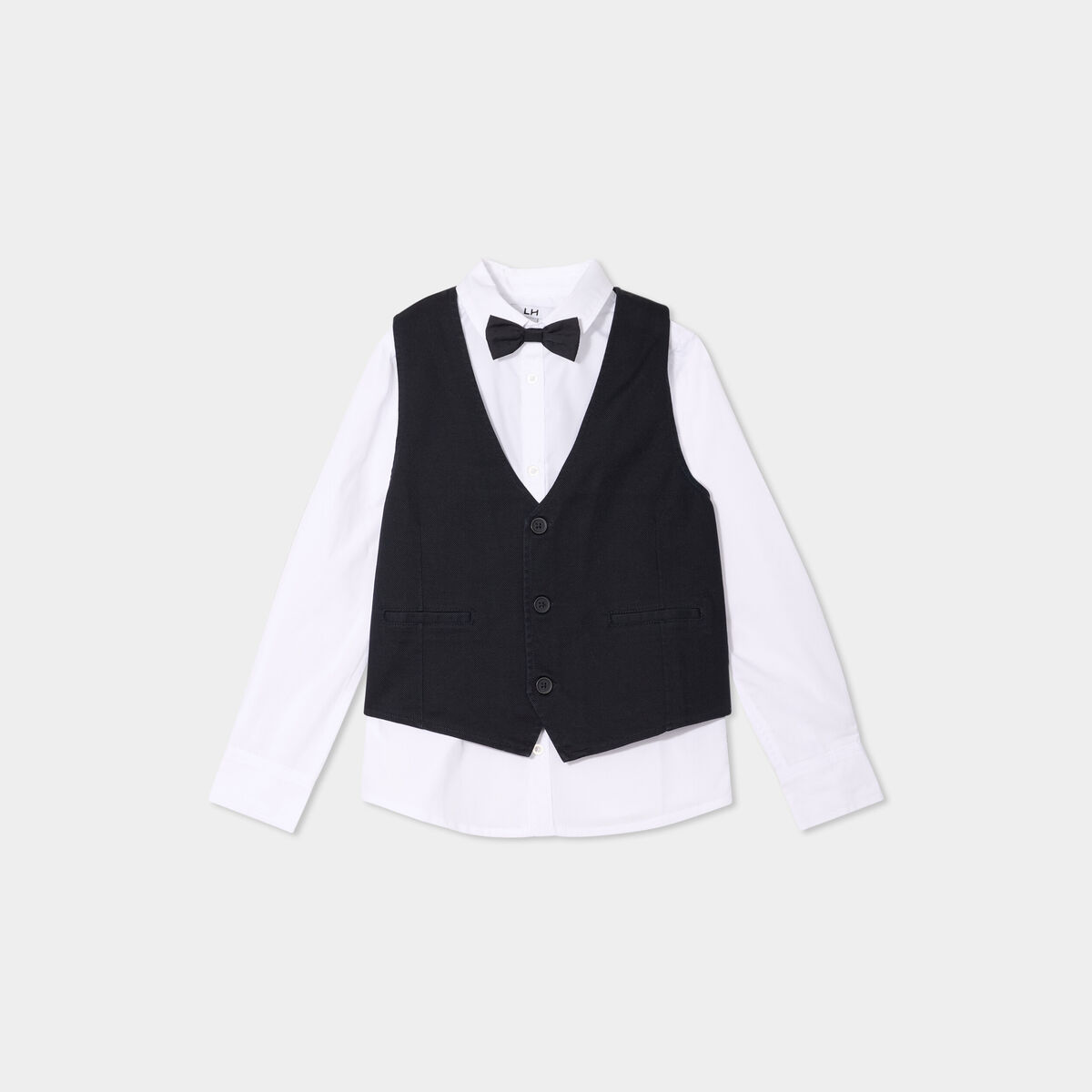 Ensemble 3 pi&egrave;ces chemise veste noeud noir gar&ccedil;on