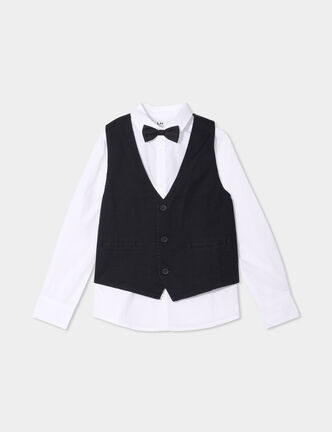 Ensemble 3 pi&egrave;ces chemise veste noeud noir gar&ccedil;on