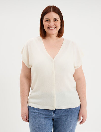 Gilet manches courtes boutonn&eacute; ivoire femme grande taille
