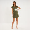 Chemise de nuit manches courtes coton vert kaki femme