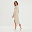 Robe pull midi côtelée avec col polo beige femme