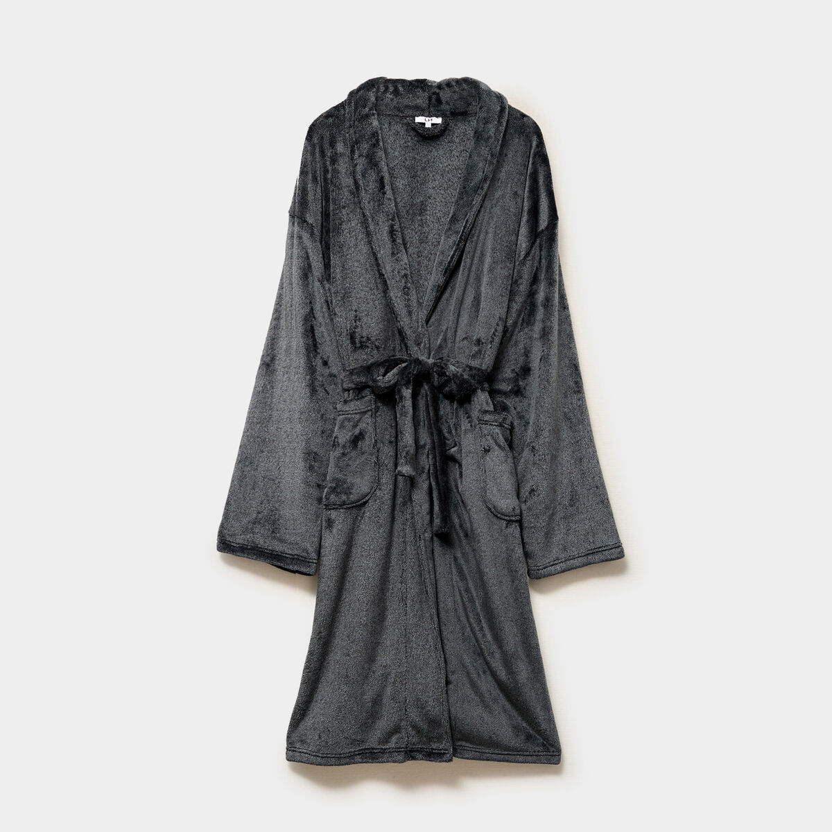 Peignoir long ceintur&eacute; effet velours gris clair homme