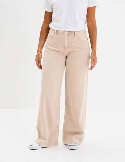 Jeans large taille haute coton sable femme