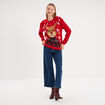 Pull de No&euml;l &agrave; sequins manches longues rouge femme