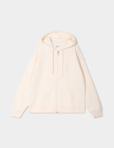 Sweat zippé à capuche beige femme