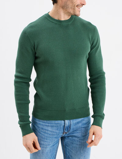 Pull avec col rond à relief vert menthe homme