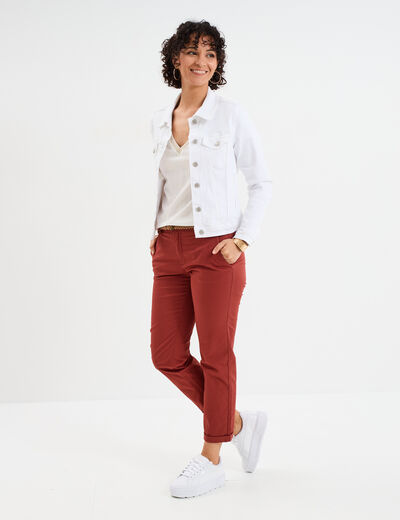 T-shirt col en V manches courtes blanc femme