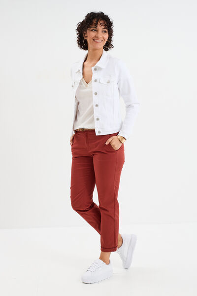 T-shirt col en V manches courtes blanc femme