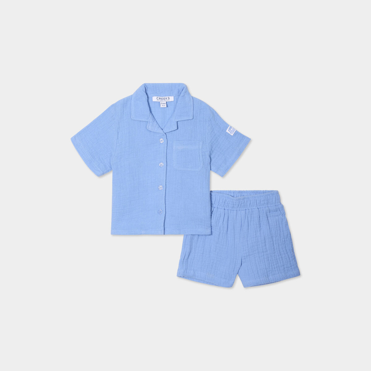 Ensemble pyjama short chemise gaze coton bleu lavande bébé garçon