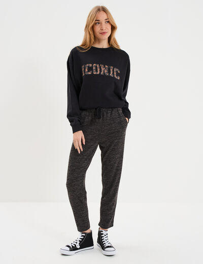 Sweat col rond manches longues noir femme