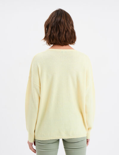 Pull col en V manches longues jaune clair femme