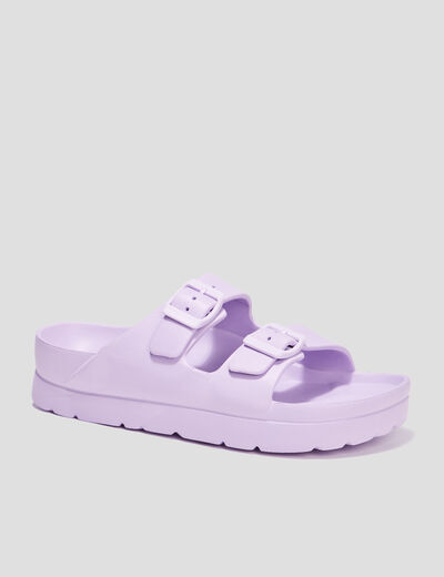 Mules compensées avec boucles rose femme