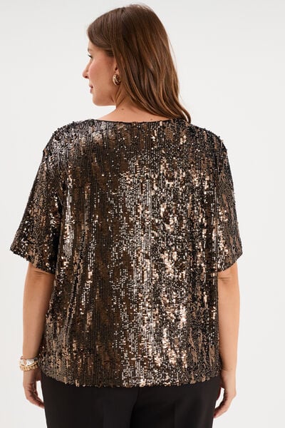 T-shirt sequins manches courtes loose couleur cuivre femme grande taille