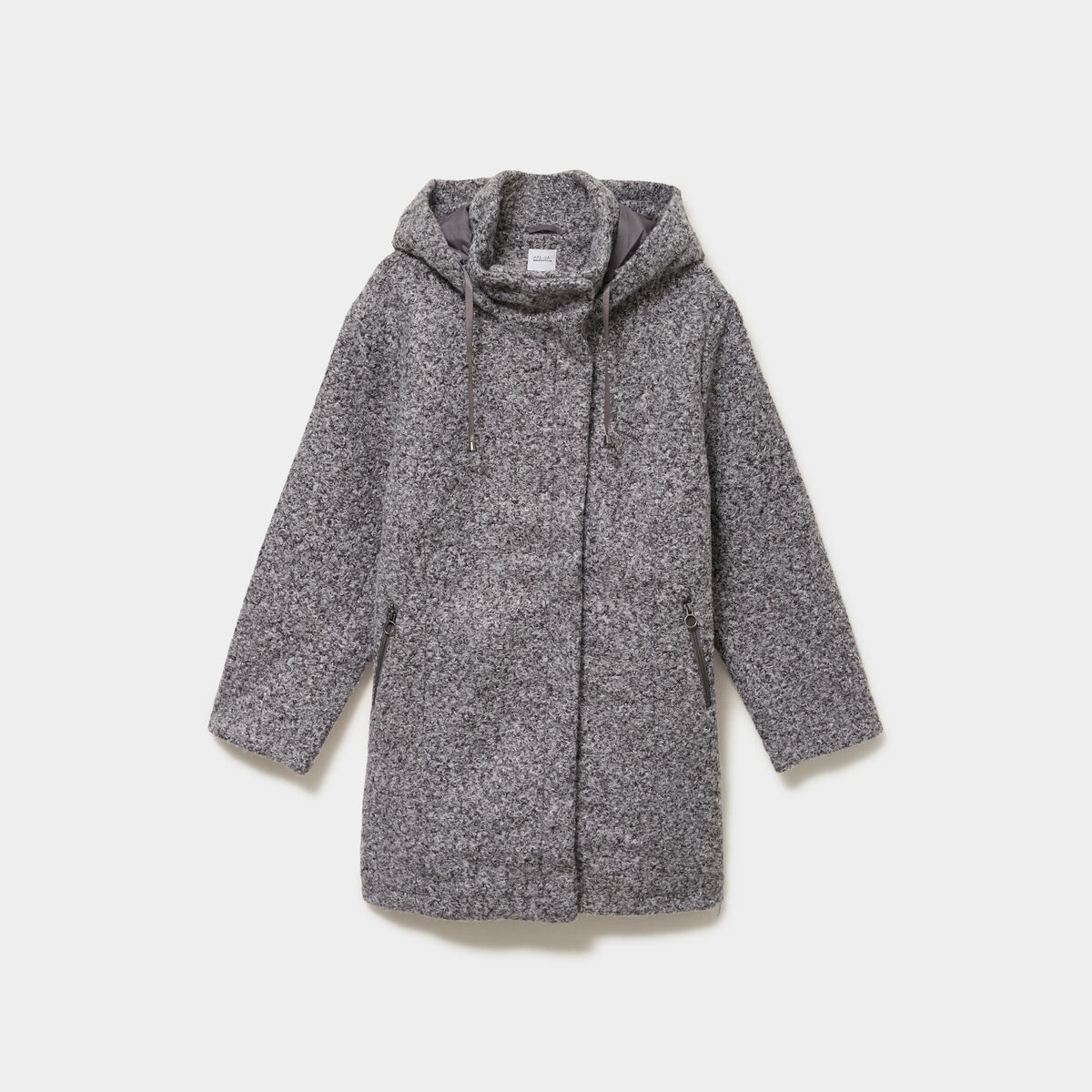 Manteau aspect bouclette &agrave; capuche gris femme grande taille