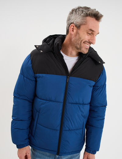 Doudoune d&eacute;perlante &agrave; capuche amovible bleu marine homme