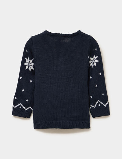 Pull de No&euml;l col rond manches longues bleu marine b&eacute;b&eacute; gar&ccedil;on