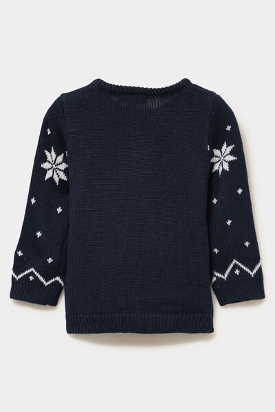 Pull de No&euml;l col rond manches longues bleu marine b&eacute;b&eacute; gar&ccedil;on