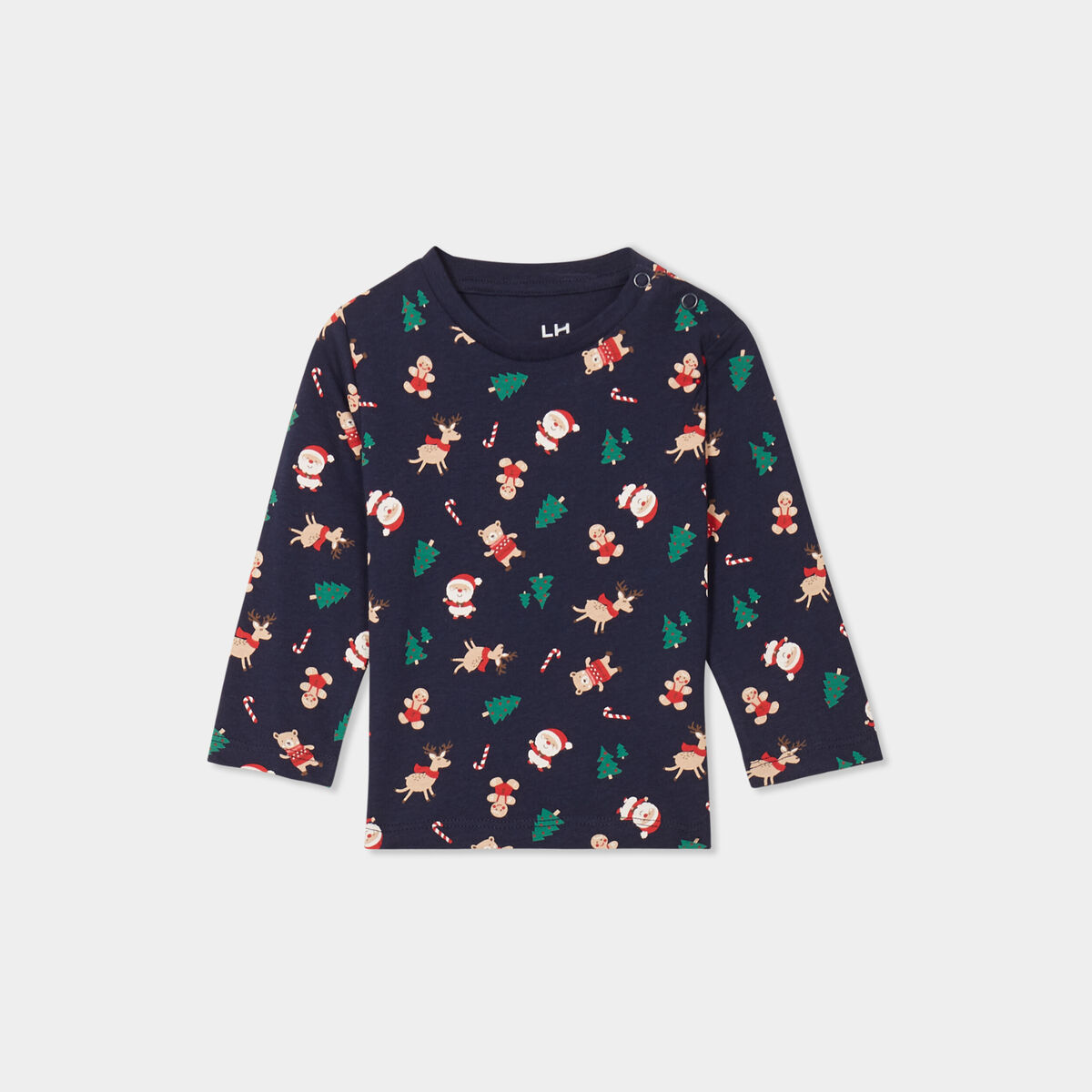 T-shirt col rond manches longues coton bleu marine b&eacute;b&eacute; gar&ccedil;on