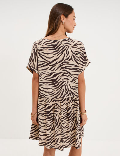 Robe courte fluide manches courtes beige clair femme