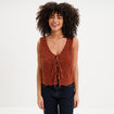 D&eacute;bardeur nou&eacute; effet dentelle macram&eacute; camel femme