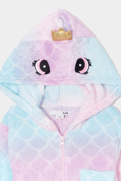 Combinaison pyjama pilou zippée capuche multicolore fille