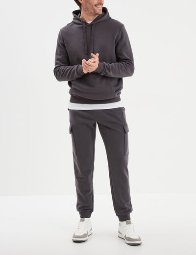 Pantalon jogging cargo molleton gris fonc&eacute; homme