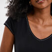 T-shirt col V ajusté manches courtes noir femme