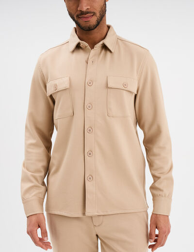 Surchemise manches longues 2 poches beige homme